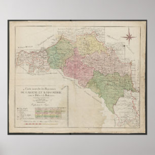 Affiche Carte de 1780 des royaumes de Galicie et de Lodomé