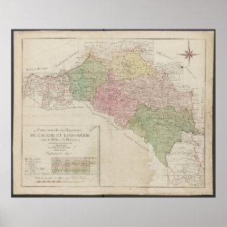 Affiche Carte de 1780 des royaumes de Galicie et de Lodomé