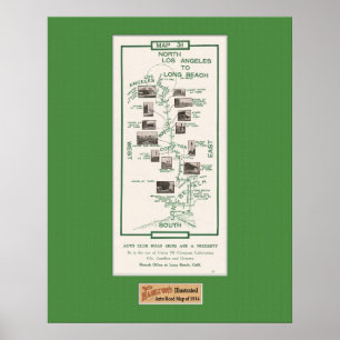 Affiche Carte de 1914, LA à Long Beach