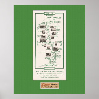 Affiche Carte de 1914, LA à Long Beach