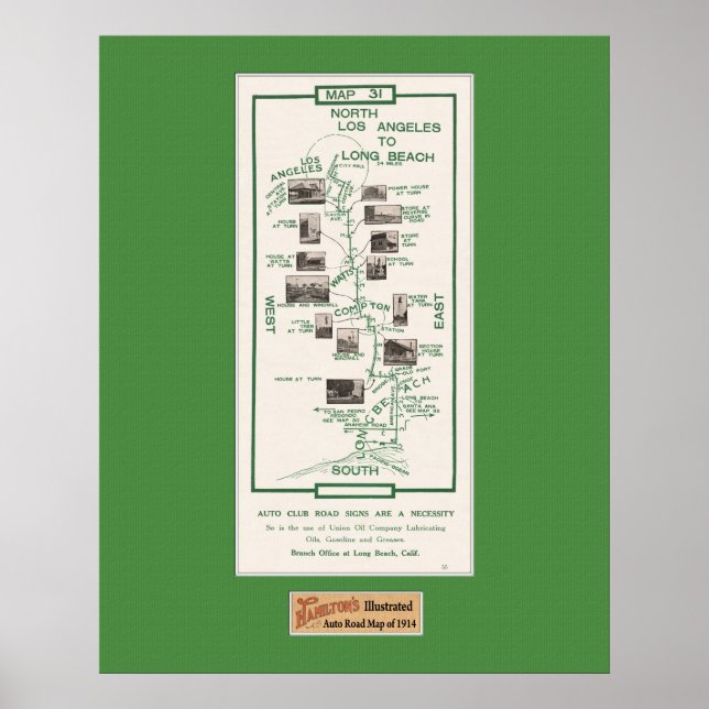 Affiche Carte de 1914, LA à Long Beach (Devant)