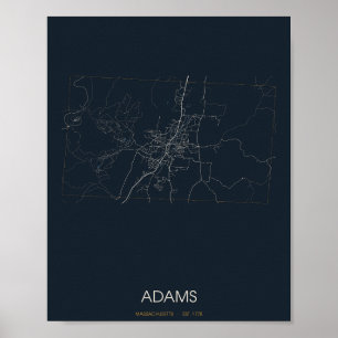 Affiche Carte de Adams Massachusetts (la nuit)