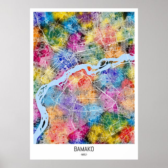 Affiche Carte de Bamako Mali (Devant)