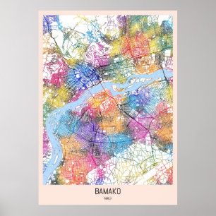 Affiche Carte de Bamako Mali