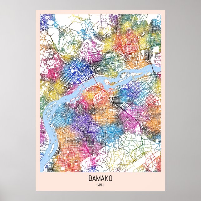 Affiche Carte de Bamako Mali (Devant)