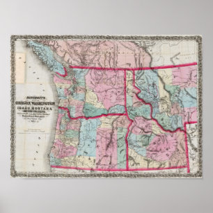 Affiche Carte de Bancroft de Oregon, Washington, Idaho
