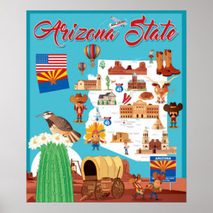Affiche Carte de bande dessinée de l'Arizona