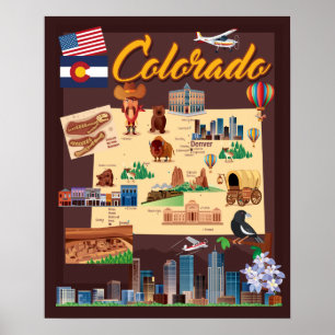 Affiche Carte de bande dessinée du Colorado