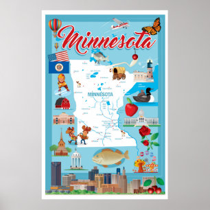 Affiche Carte de bande dessinée du Minnesota