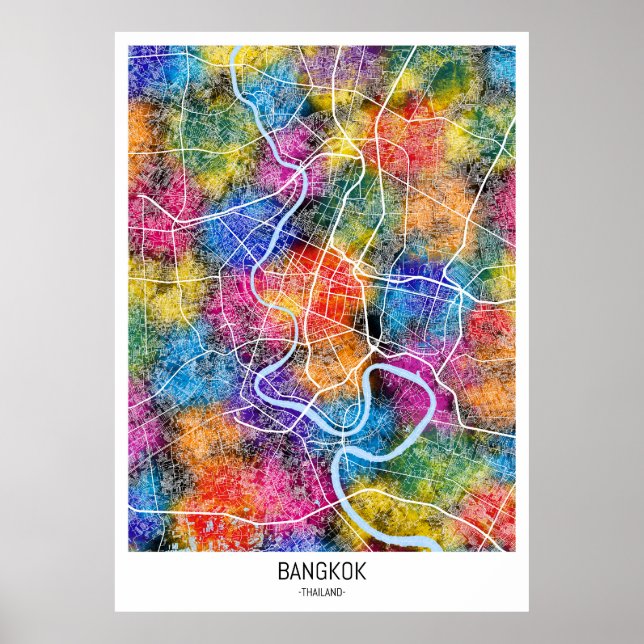 Affiche Carte de Bangkok Thaïlande (Devant)