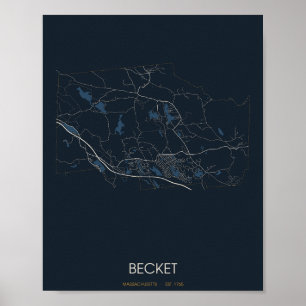 Affiche Carte de Becket Massachusetts (Nuit)