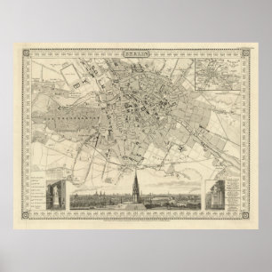 Affiche Carte de Berlin 1850, Illustration de ville allema