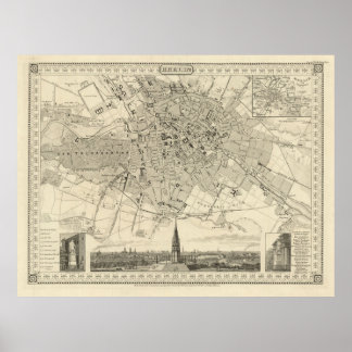 Affiche Carte de Berlin 1850, Illustration de ville allema