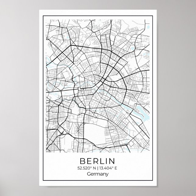 Affiche Carte de Berlin - Berlin Carte en noir et blanc (Devant)