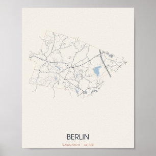 Affiche Carte de Berlin Massachusetts – Fondée en 1812