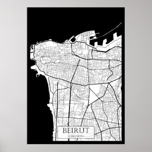 Affiche Carte de Beyrouth Liban