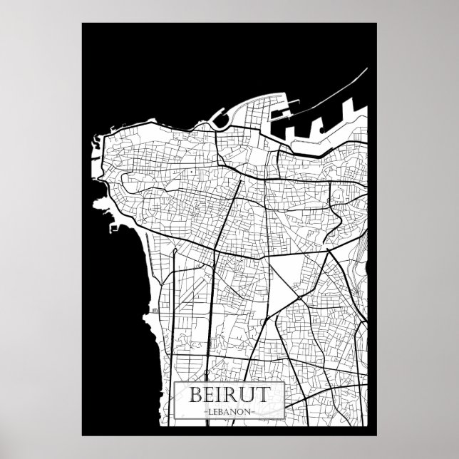 Affiche Carte de Beyrouth Liban (Devant)