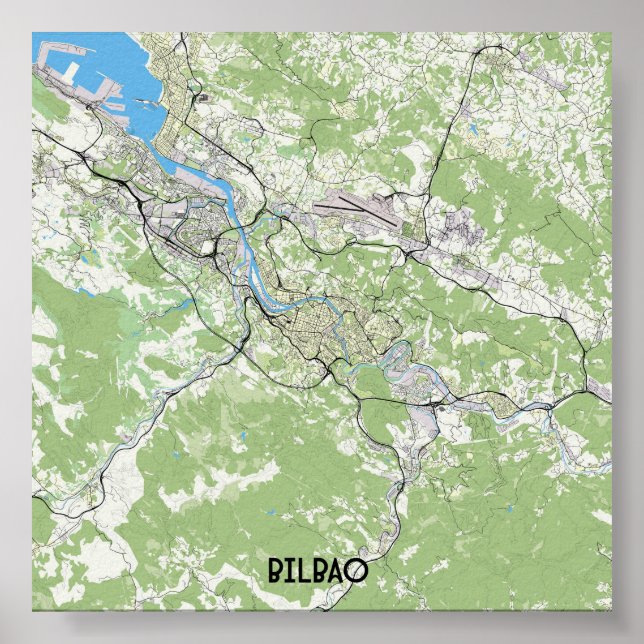 Affiche Carte de Bilbao Espagne (Devant)