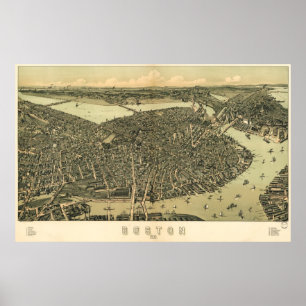 Affiche Carte de birdseye de Boston - 1899 (marcheur)