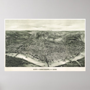 Affiche Carte de birdseye de Cincinnati - 1900 (Henderson)