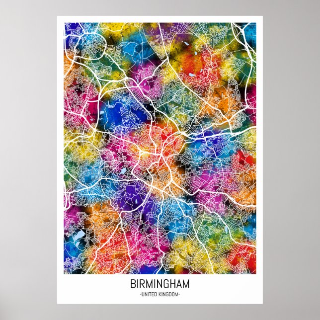 Affiche Carte de Birmingham Royaume-Uni (Devant)