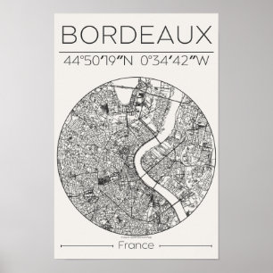 Affiche Carte de Bordeaux Ville au Charbon – Minimaliste F