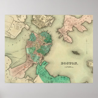 Affiche Carte de Boston - 1838