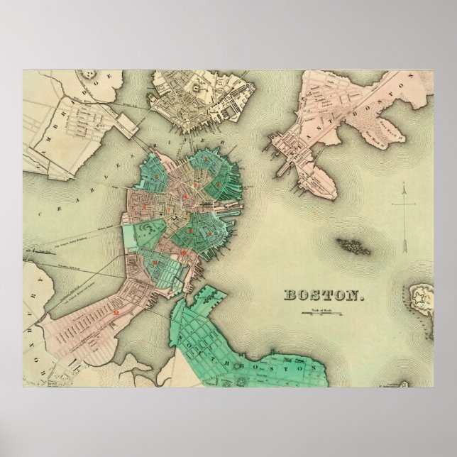 Affiche Carte de Boston - 1838 (Devant)