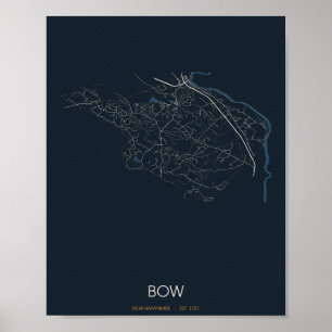 Affiche Carte de Bow, New Hampshire (Nuit)
