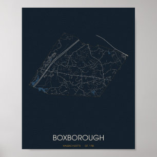 Affiche Carte de Boxborough Massachusetts (la nuit)