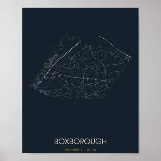 Affiche Carte de Boxborough Massachusetts (la nuit)