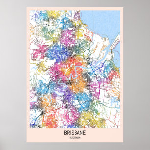 Affiche Carte de Brisbane Australie