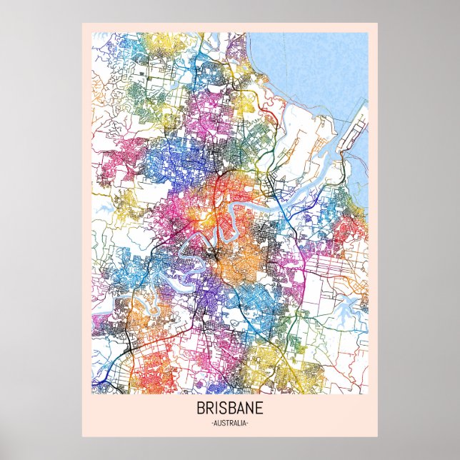 Affiche Carte de Brisbane Australie (Devant)