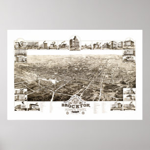 Affiche Carte de Brockton, Massachusetts en 1882