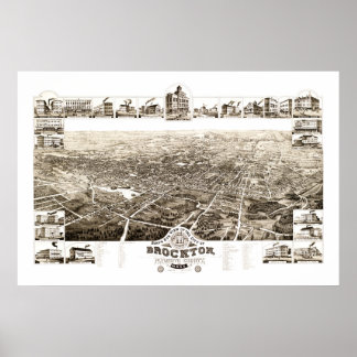 Affiche Carte de Brockton, Massachusetts en 1882