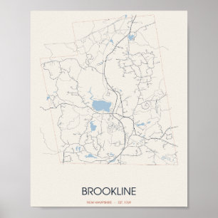 Affiche Carte de Brookline, New Hampshire