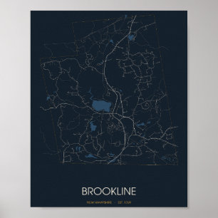 Affiche Carte de Brookline, New Hampshire (la nuit)