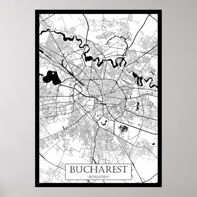 Affiche Carte de Bucarest Roumanie (Devant)