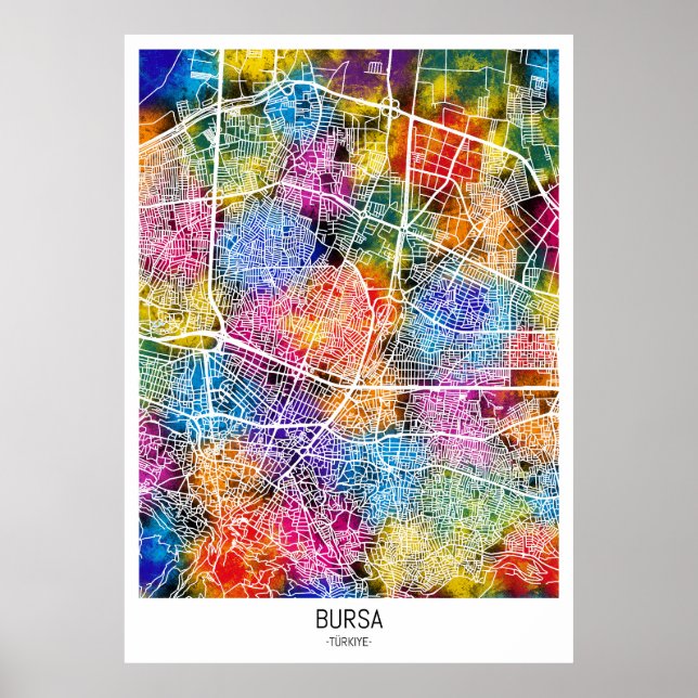 Affiche Carte de Bursa Türkiye (Devant)