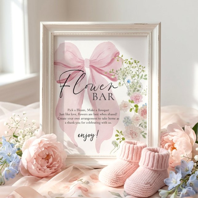 Affiche Carte de cadeaux pour Baby Shower Fleur Bar enseig (Créateur téléchargé)