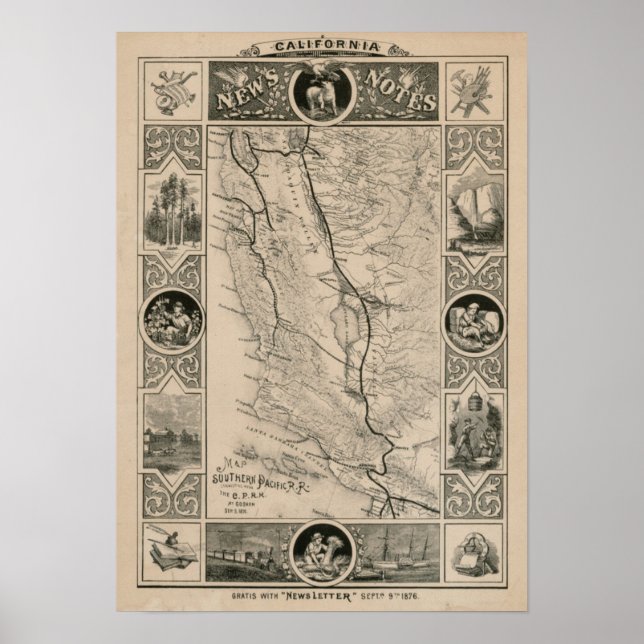 Affiche Carte de Californie 1876 (Devant)