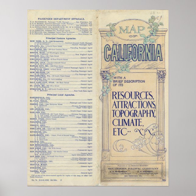 Affiche Carte de Californie 2 (Devant)