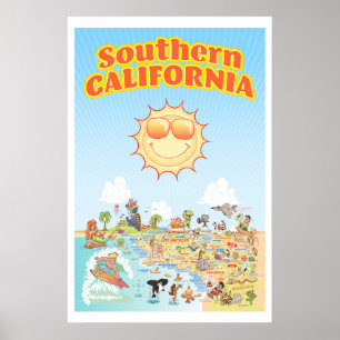 Affiche Carte de Californie du Sud sous forme de bande des