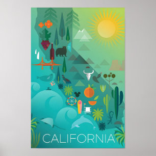 Affiche Carte de Californie Imprimée