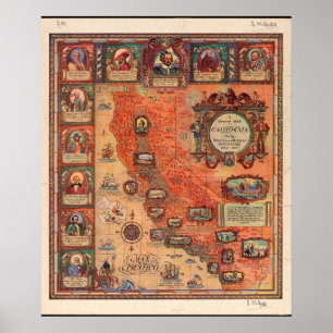 Affiche Carte de Californie pendant l'occupation espagnole