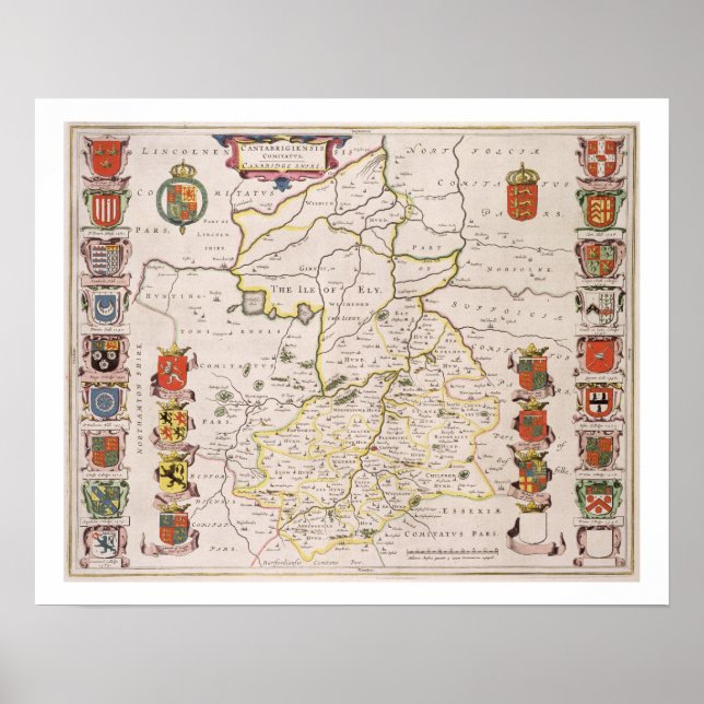 Affiche Carte de Cambridgeshire, publié Amsterdam c.1647- (Devant)