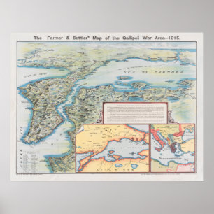 Affiche Carte de campagne de Gallipoli vintage (1915) Prem