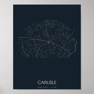 Affiche Carte de Carlisle Massachusetts (Nuit)