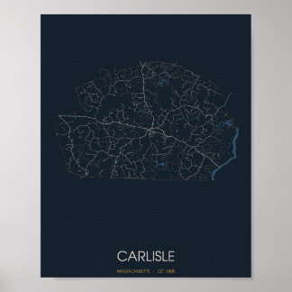 Affiche Carte de Carlisle Massachusetts (Nuit)