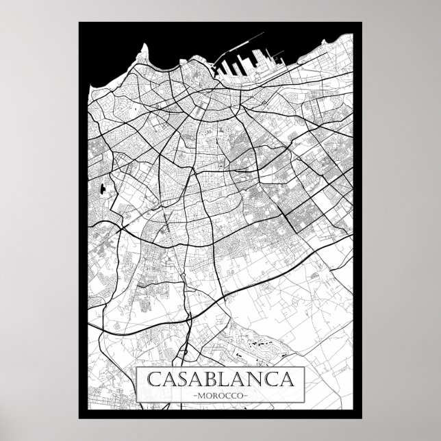 Affiche Carte de Casablanca Maroc (Devant)